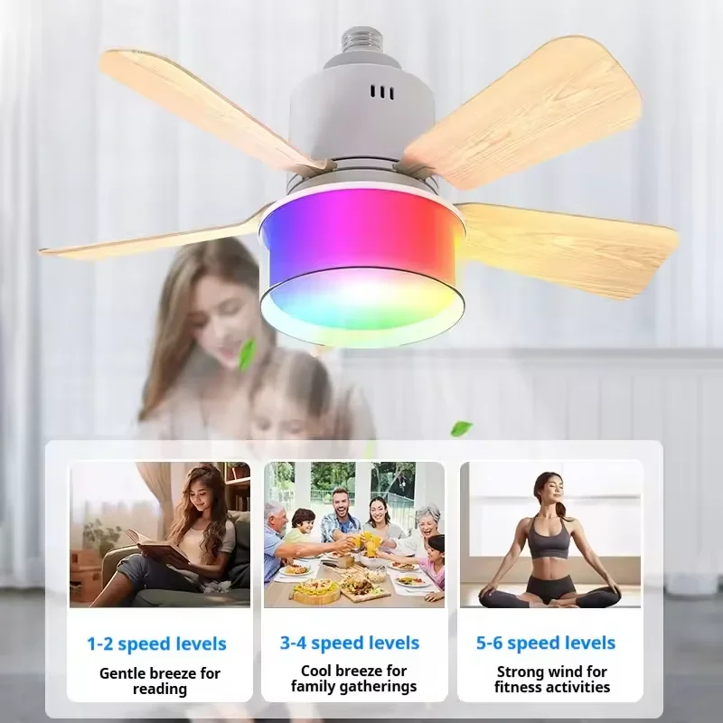 RGB LED مصابيح مروحة السقف E27 - مراجعة Smart Home Ventilation System وسعره